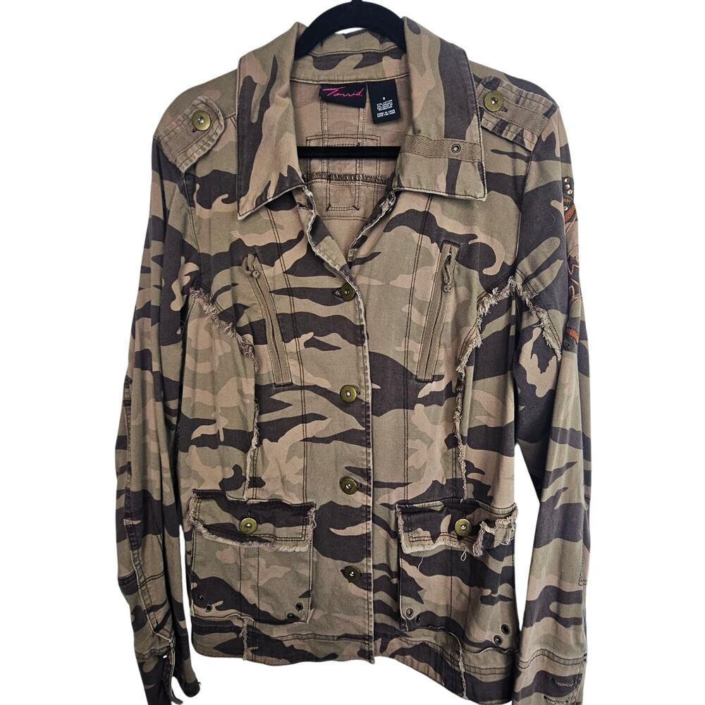 Torrid Womens Y2K Embroidered Floral Sequin Camo Jacket Plus Size 3X Embellished